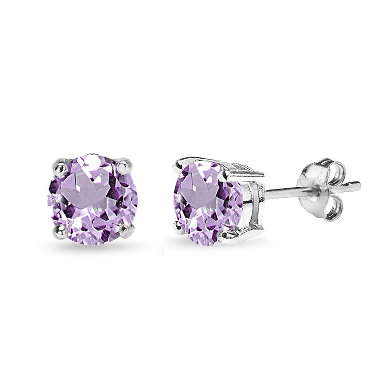 B. BRILLIANT Amethyst Earrings for Women 7mm Round-Cut Solitaire Sterling Silver Purple Earring Studs for Bridesmaids Prom Summer Fashion - Image 1